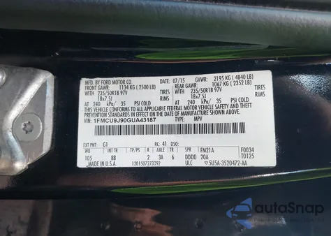 2016 Ford Escape Titanium z USA, uszkodzony, nr VIN 1FMCU9J90GUA43187